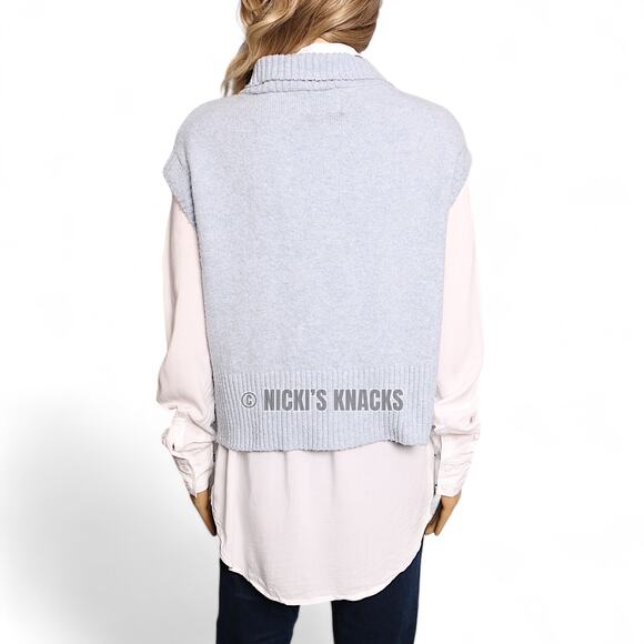 Pink Rose Light Blue Quarter Zip Sweater Vest Ribbed Collar Knit Top Size M - Picture 6 of 15